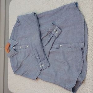 Nautica Blue & White Stripe Linen/Rayon Summer Shirt (Large)